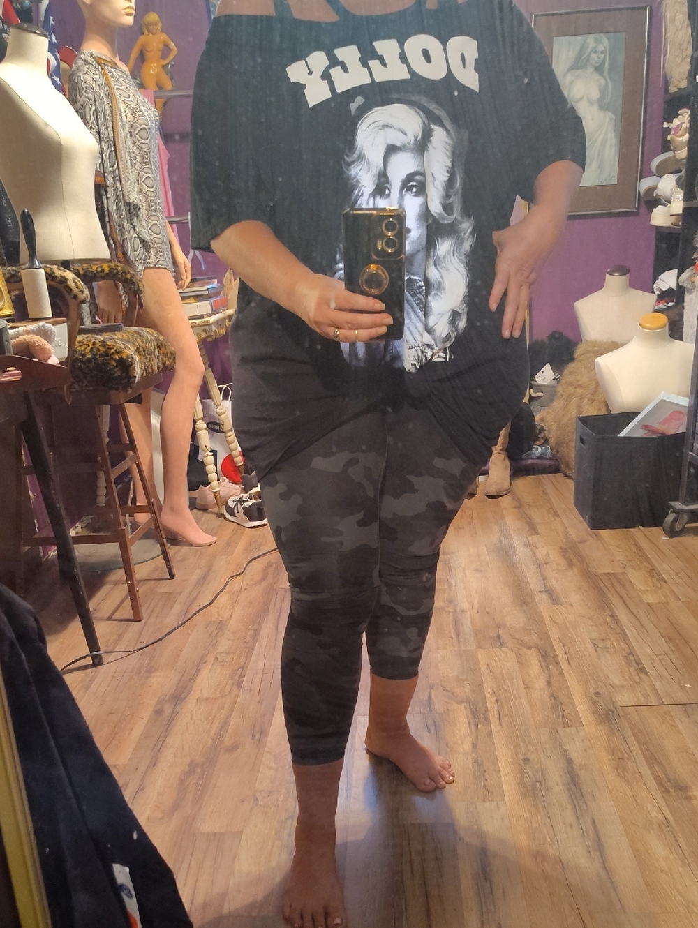 Doll Parton Black Graphic Tee with Cut Outs Cold Shoulder